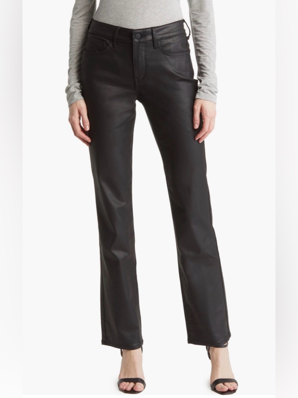 NYDJ Black Coated Denim Straight-Leg Jeans